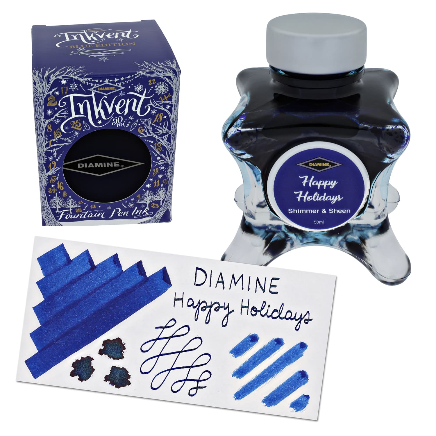 Lọ Mực Diamine Inkvent Blue Edition Happy Holidays Shimmer & Sheen 50ml